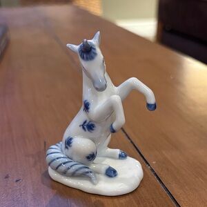Artistic Blue and White Ceramic Horse Figurine